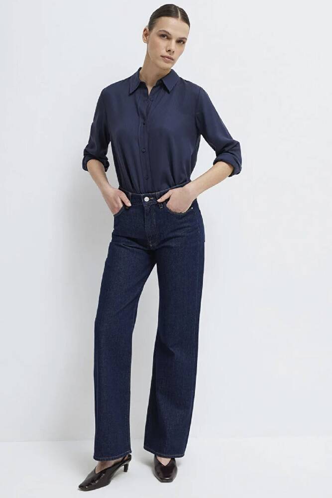 Kadın Dokuma Uzun Kollu Gömlek 1211506-70487 Lacivert 