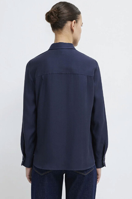 Kadın Dokuma Uzun Kollu Gömlek 1211506-70487 Lacivert - Thumbnail