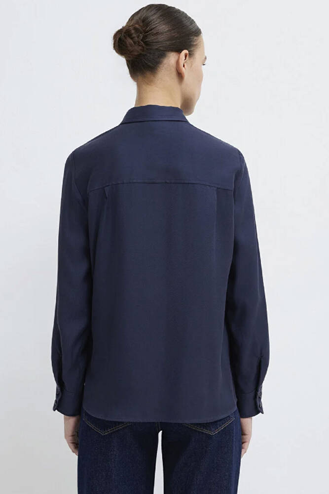 Kadın Dokuma Uzun Kollu Gömlek 1211506-70487 Lacivert 