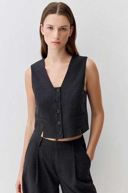 Kadın Dokuma Yelek 1110796-87829 Gri (1)