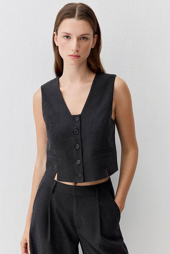 Kadın Dokuma Yelek 1110796-87829 Gri 