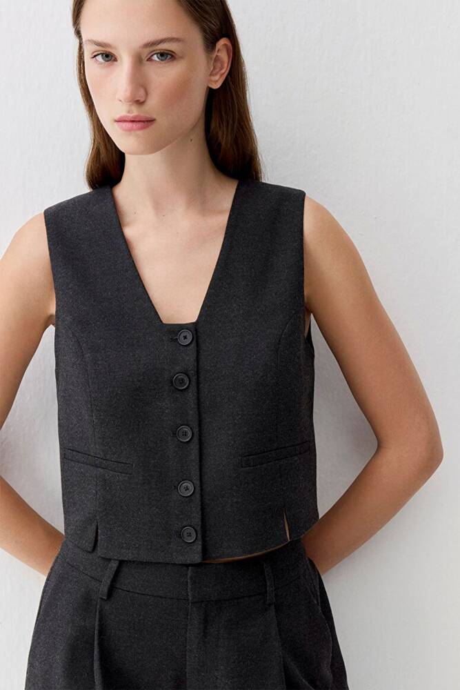 Kadın Dokuma Yelek 1110796-87829 Gri 