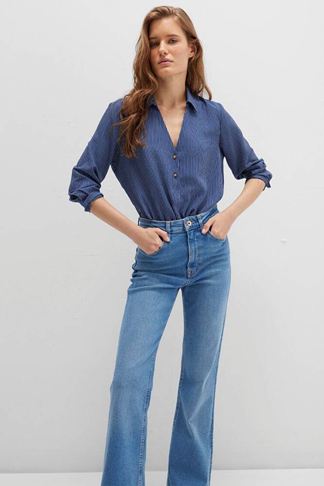 Kadın Düğme Detaylı Bluz 122400-80736 Lacivert 