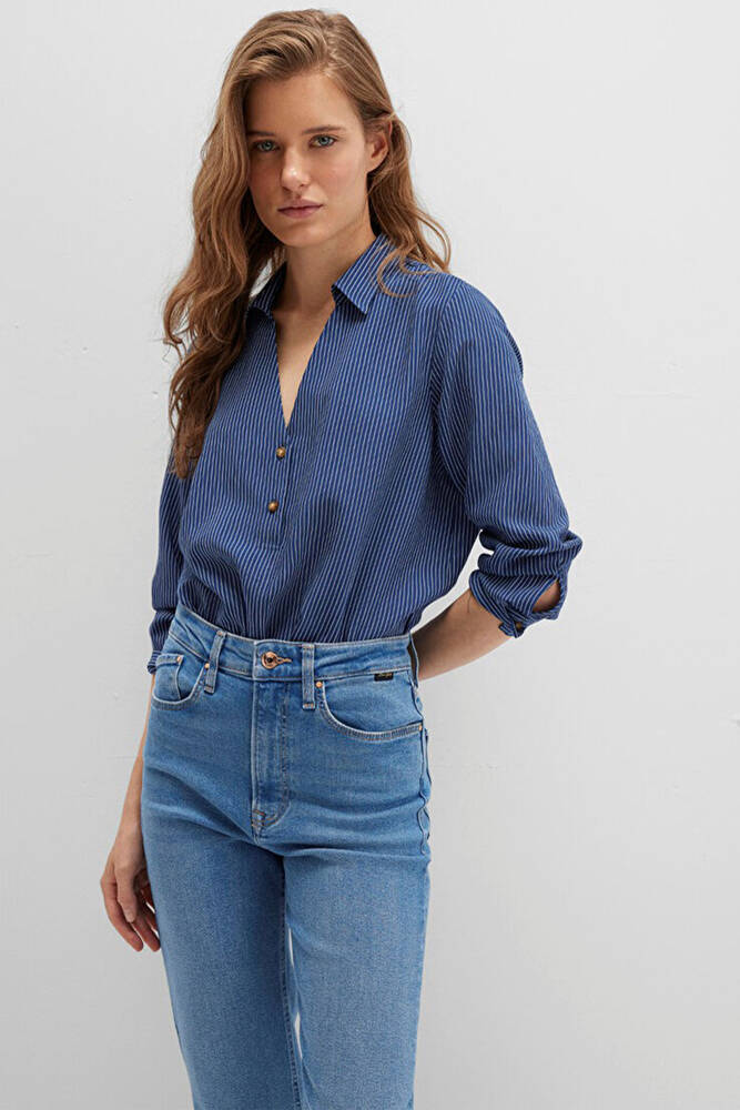 Kadın Düğme Detaylı Bluz 122400-80736 Lacivert 