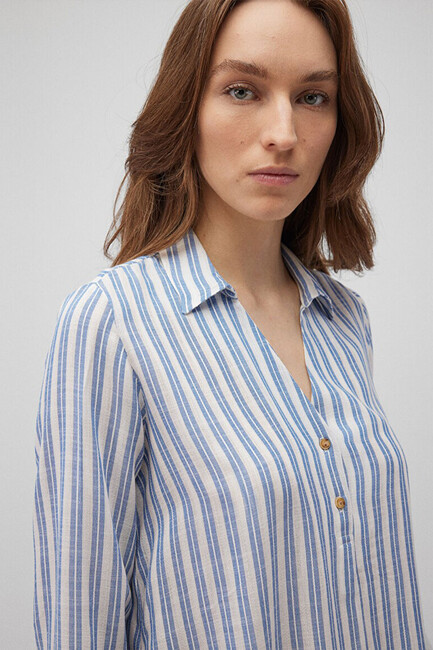 Kadın Düğme Detaylı Bluz 122400-83979 Mavi - Thumbnail