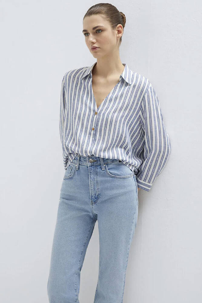 Kadın Düğme Detaylı Bluz 122400-83979 Mavi 
