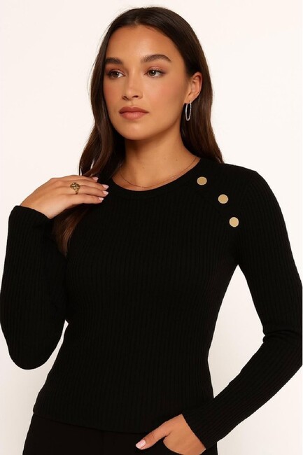 Kadın Düğme Detaylı Bluz 25K0252K1 Siyah - Thumbnail