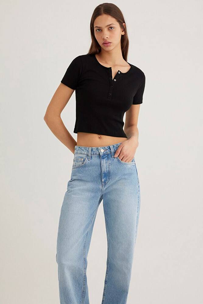 Kadın Düğme Detaylı Crop 1611639-900 Siyah 