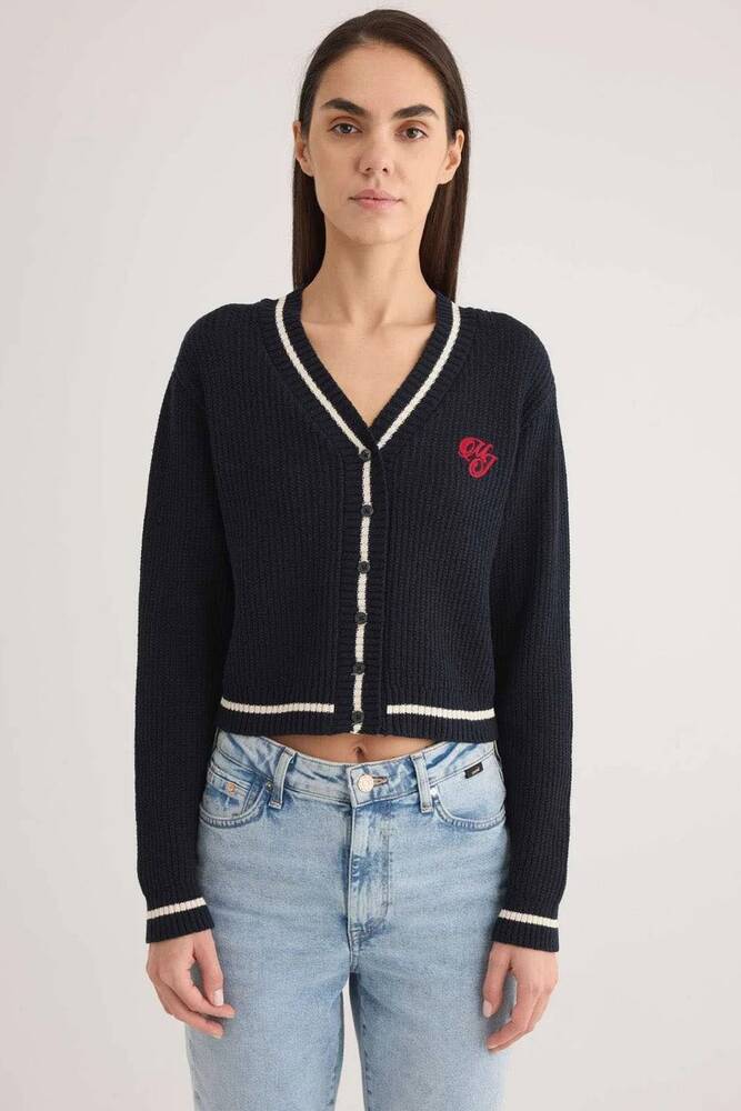 Kadın Düğmeli Kısa Hırka 1710719-84371 Lacivert 