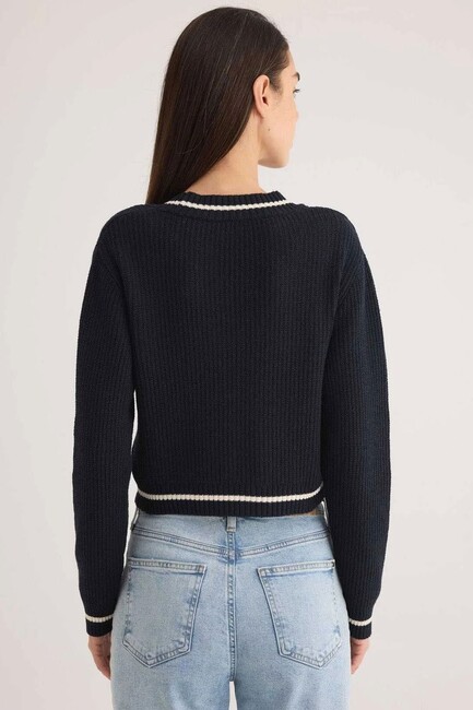 Kadın Düğmeli Kısa Hırka 1710719-84371 Lacivert (2)