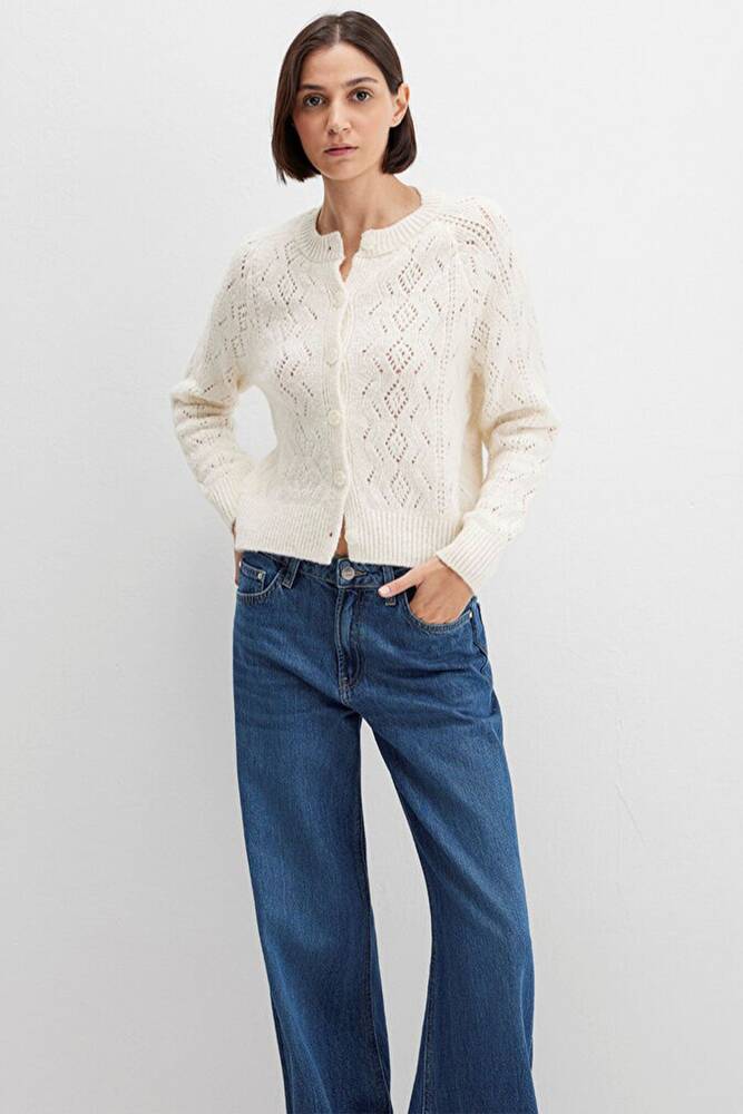 Kadın Düğmeli Kısa Hırka 1710812-70057 Ekru 