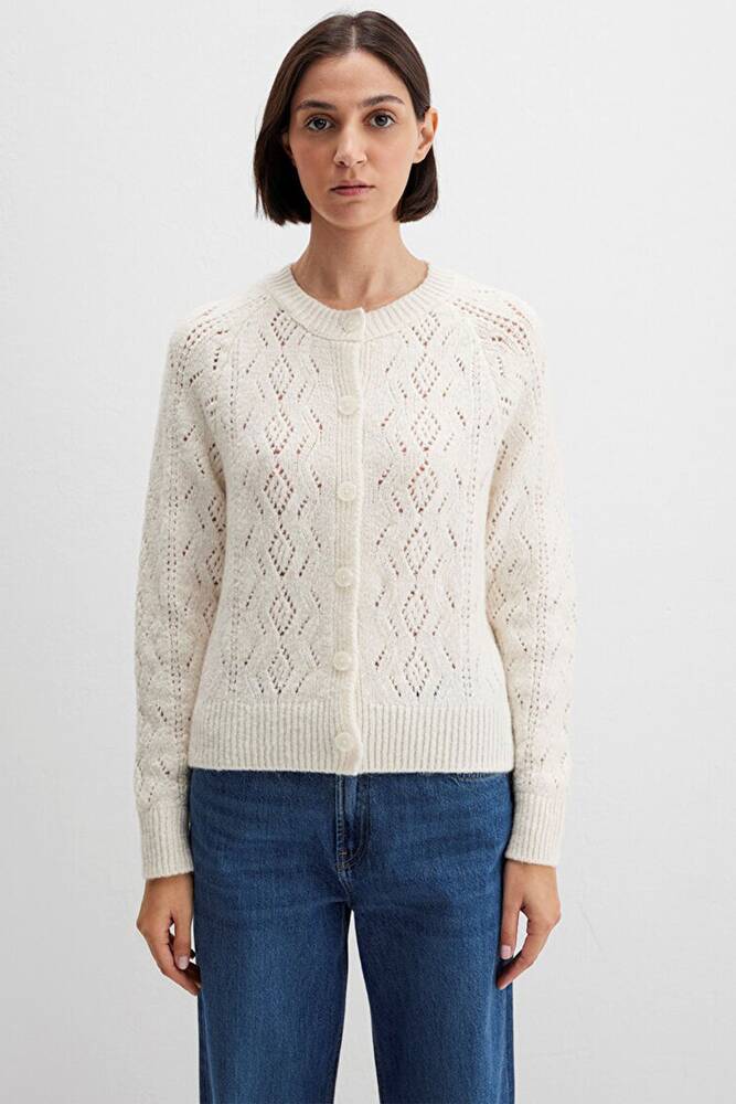 Kadın Düğmeli Kısa Hırka 1710812-70057 Ekru 