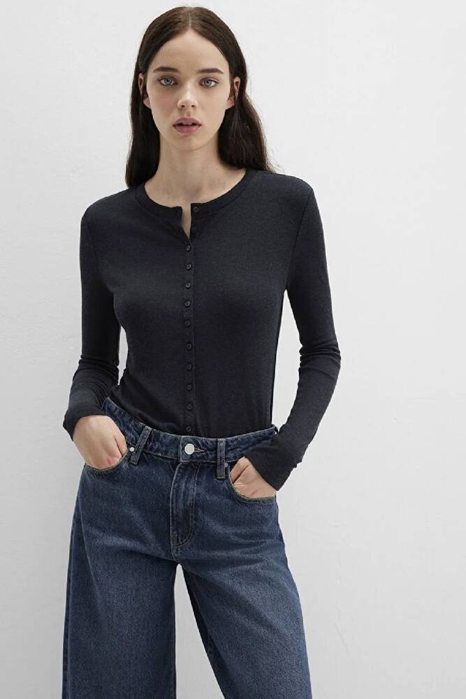 Kadın Düğmeli Modelli Penye 1613652-80022 Gri 