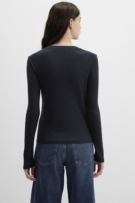 Kadın Düğmeli Modelli Penye 1613652-80022 Gri - Thumbnail