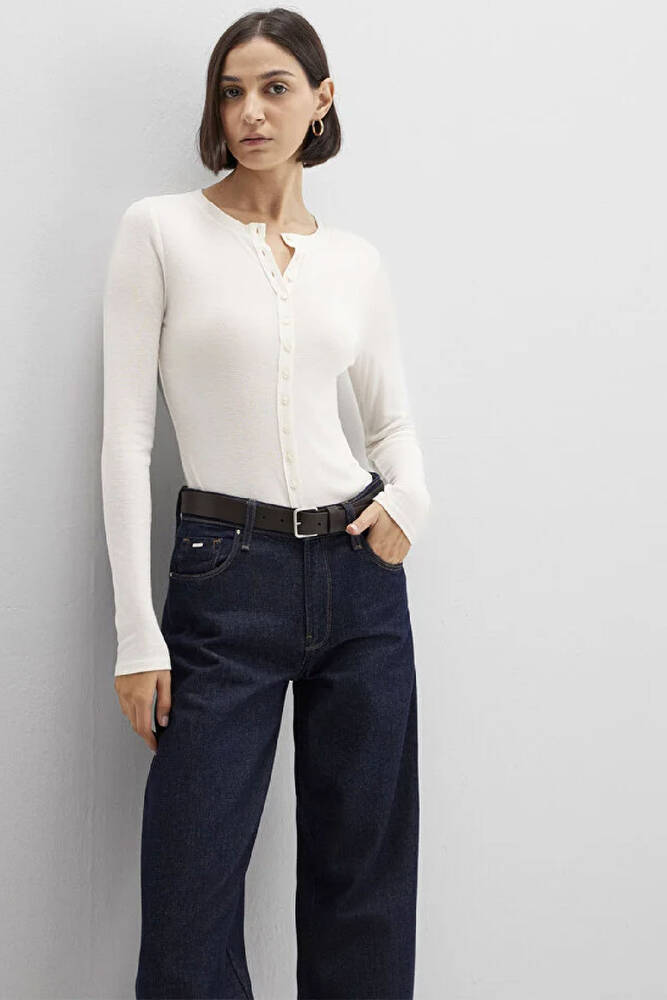 Kadın Düğmeli Modelli Penye 1613652-80194 Ekru 