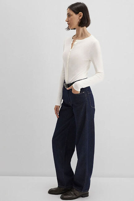 Kadın Düğmeli Modelli Penye 1613652-80194 Ekru (2)