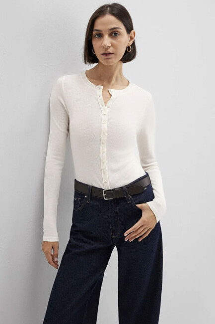 Kadın Düğmeli Modelli Penye 1613652-80194 Ekru (3)