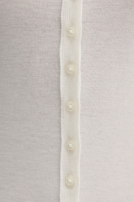 Kadın Düğmeli Modelli Penye 1613652-80194 Ekru - Thumbnail