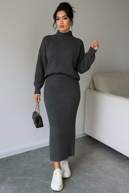 Kadın Etekli Triko Takım 25K0188K1 Gri (3)