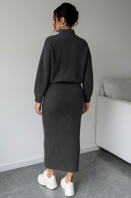 Kadın Etekli Triko Takım 25K0188K1 Gri - Thumbnail