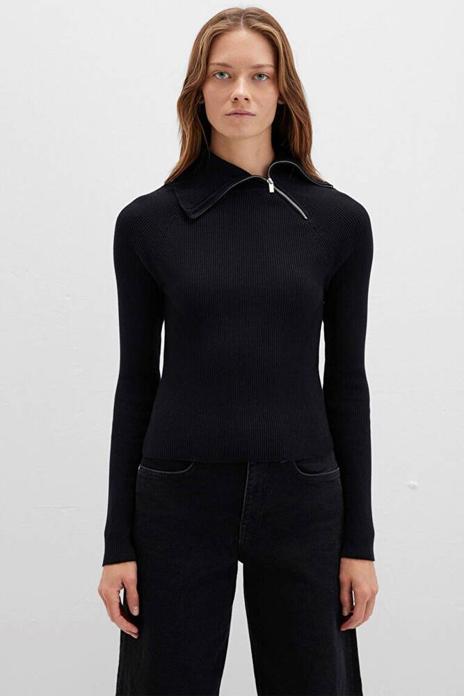 Kadın Fermuar Detaylı Triko 1710790-900 Siyah 