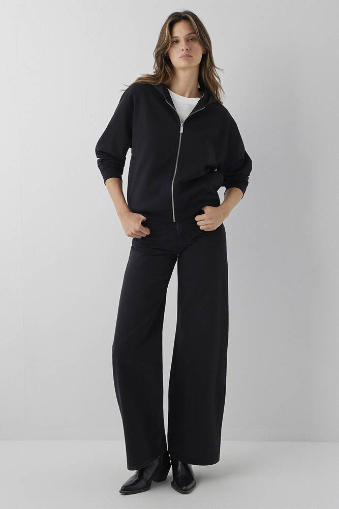 Kadın Fermuarlı Basic Sweat 1S10569-900 Siyah 