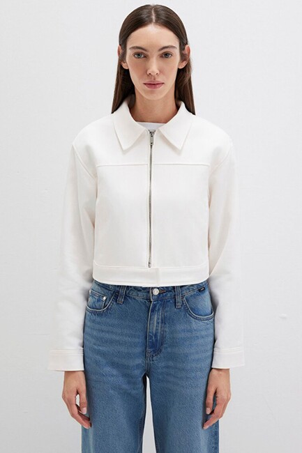 Kadın Fermuarlı Ceket 1110770-70057 Beyaz - Thumbnail