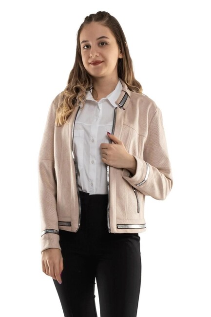 Kadın Fermuarlı Ceket 19090456 Ekru (2)