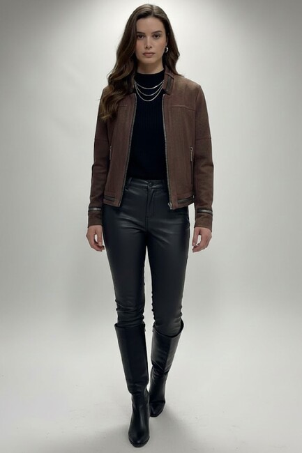 Kadın Fermuarlı Ceket 19090456 Kahve (2)