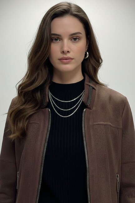 Kadın Fermuarlı Ceket 19090456 Kahve (3)