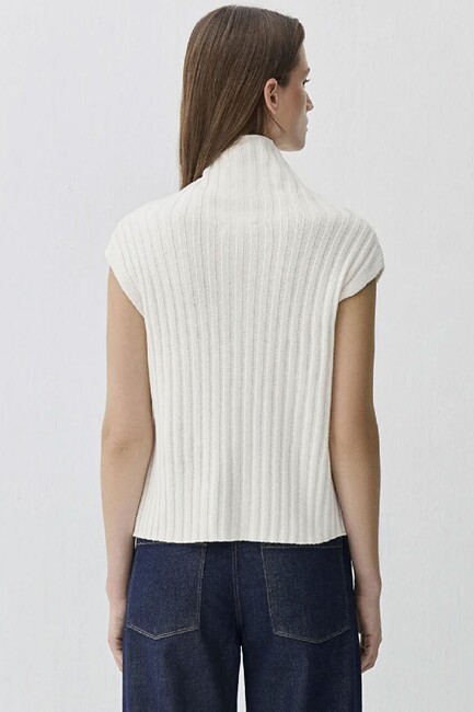 Kadın Fermuarlı Kolsuz Kazak 1710827-70057 Ekru - Thumbnail