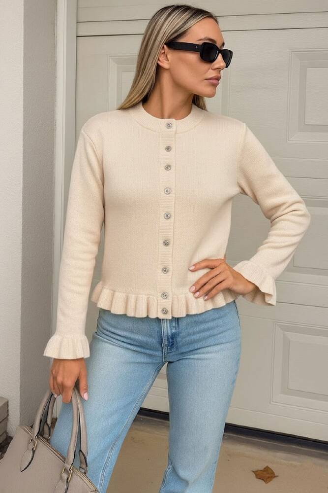 Kadın Fırfır Detaylı Hırka 25K0492K1 Ekru 