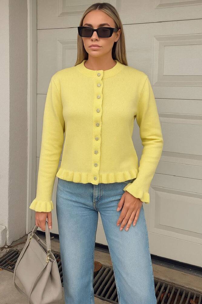 Kadın Fırfır Detaylı Hırka 25K0492K1 Sarı 