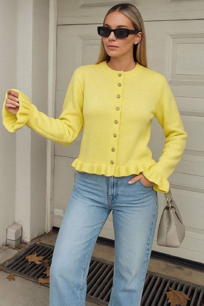 Kadın Fırfır Detaylı Hırka 25K0492K1 Sarı 