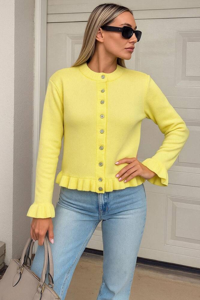 Kadın Fırfır Detaylı Hırka 25K0492K1 Sarı 