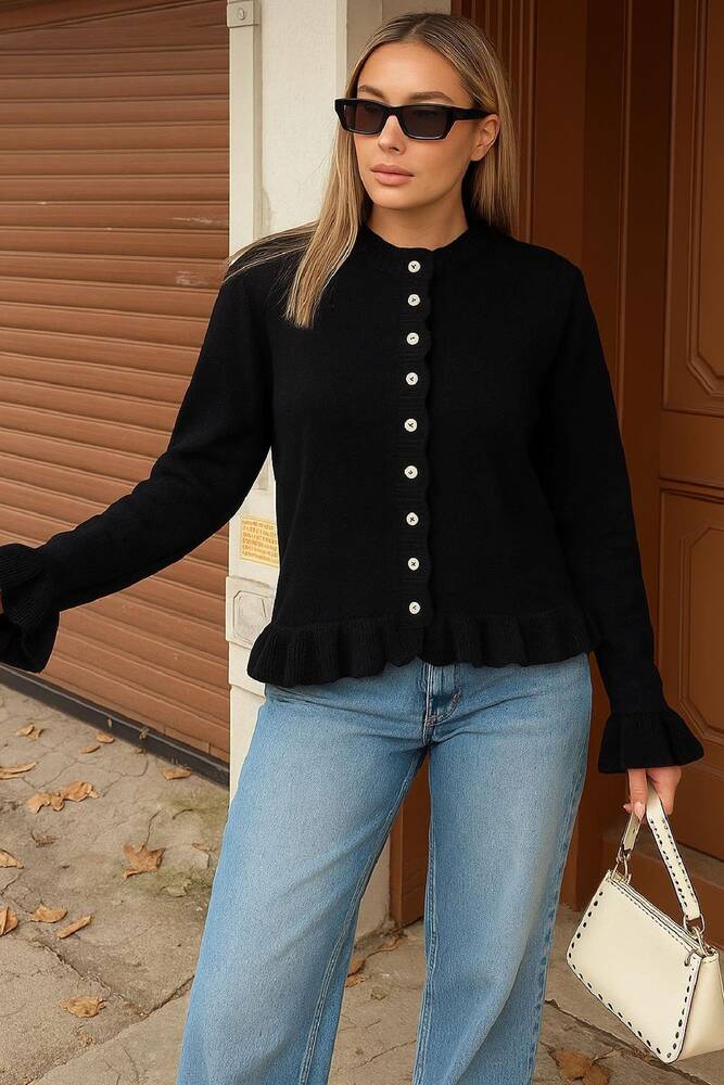 Kadın Fırfır Detaylı Hırka 25K0492K1 Siyah 