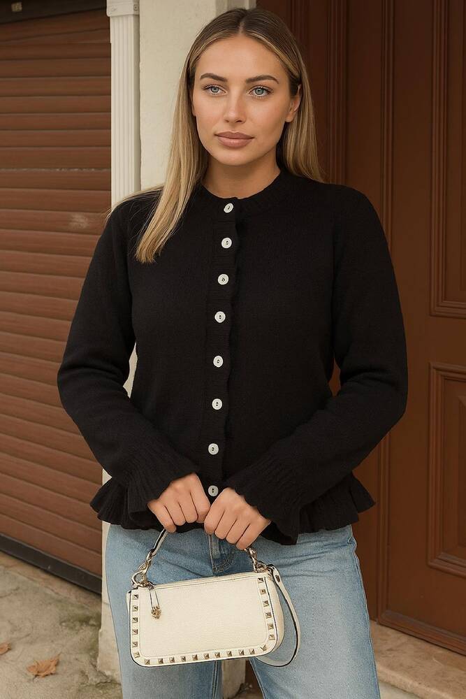 Kadın Fırfır Detaylı Hırka 25K0492K1 Siyah 