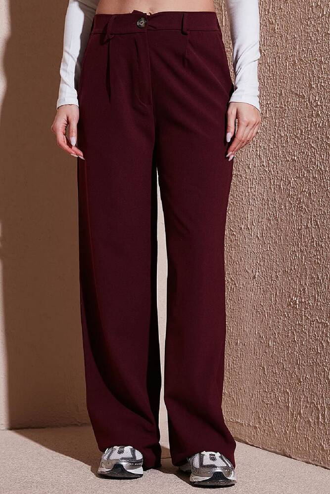 Kadın Geniş Paça Klasik Pantolon 25K0101K1 Bordo 