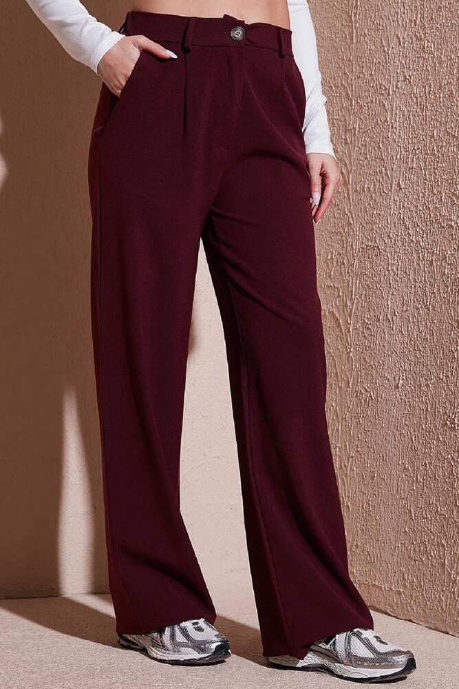 Kadın Geniş Paça Klasik Pantolon 25K0101K1 Bordo 