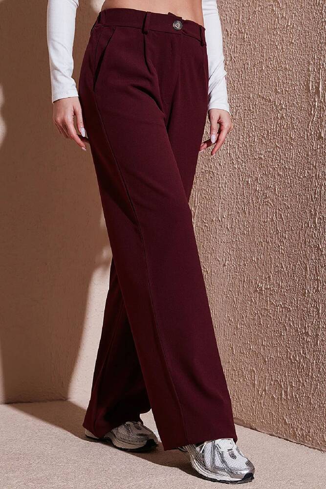 Kadın Geniş Paça Klasik Pantolon 25K0101K1 Bordo 
