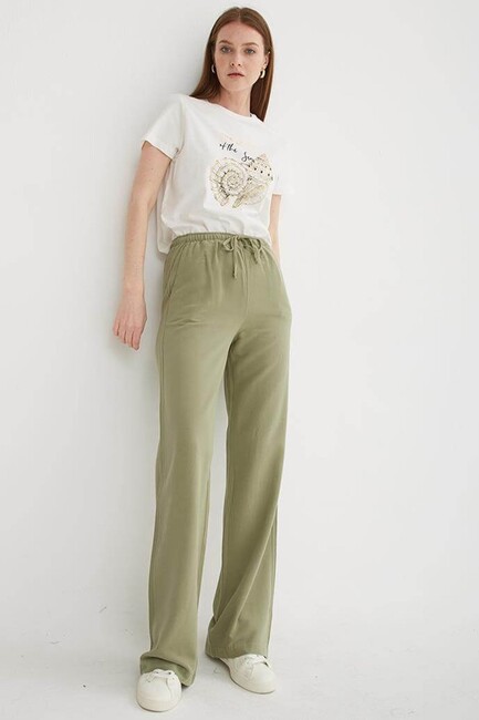 Kadın Geniş Paça Pantolon 25Y0249K1 Haki - Thumbnail