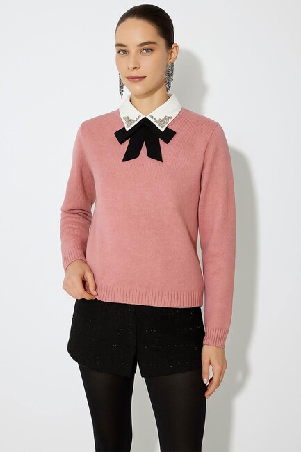 Kadın Gömlek Yaka Detaylı Kazak 25K0222K1 Pembe (1)