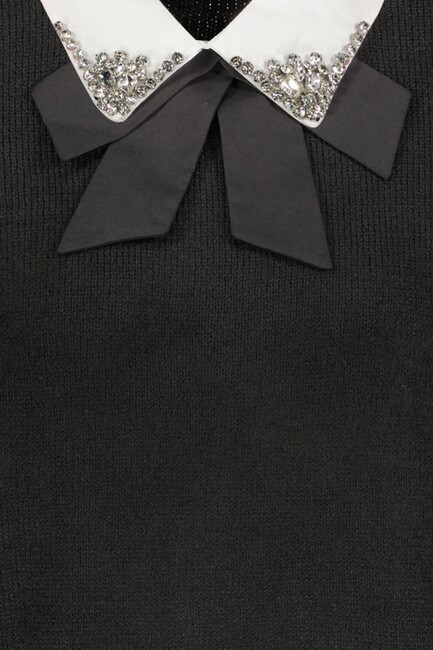 Kadın Gömlek Yaka Detaylı Kazak 25K0222K1 Siyah - Thumbnail