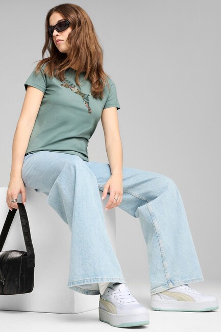 Kadın Graphıcs Floral Cat Logo Tişört 685081-30 Yeşil (3)