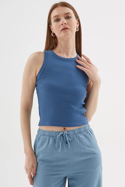 Kadın Halter Yaka Atlet 25Y0223K1 Mavi (1)