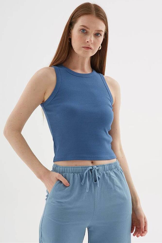 Kadın Halter Yaka Atlet 25Y0223K1 Mavi 