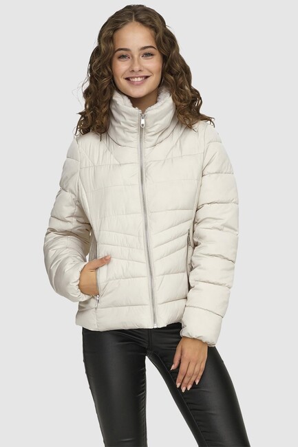 Kadın Helen Short Puffer Ceket 15322008 Ekru (1)