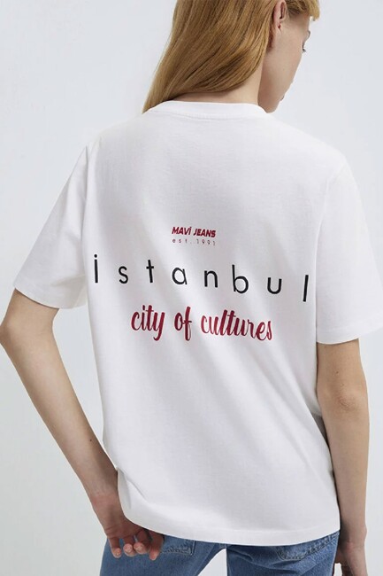 Kadın İstanbul Baskılı Tişört 1613737-620 Beyaz - Thumbnail