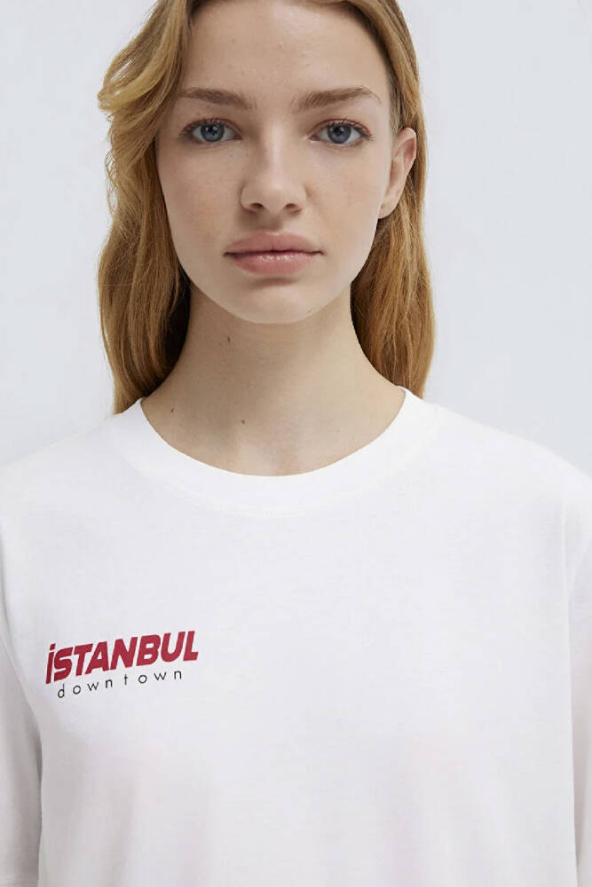 Kadın İstanbul Baskılı Tişört 1613737-620 Beyaz 