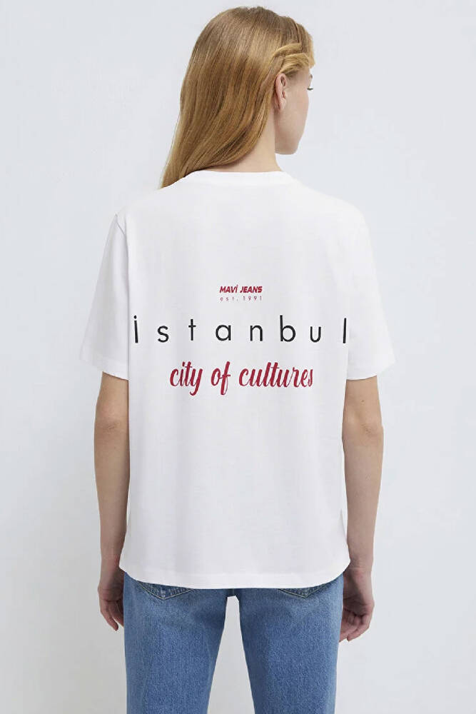 Kadın İstanbul Baskılı Tişört 1613737-620 Beyaz 